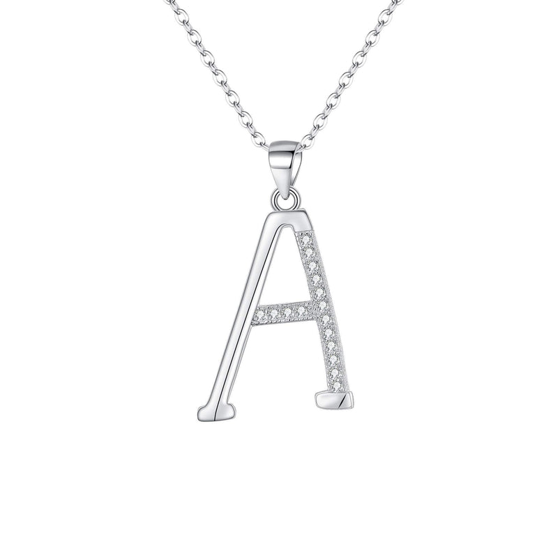 [Australia] - EVER FAITH 925 Sterling Silver CZ Cursive Initial Alphabet Letter A Adjustable Pendant Necklace Colorless 