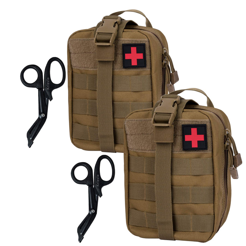 [Australia] - Krisvie 2Pack First Aid Molle Pouch EMT Pouch Detachable Tactical Medical Bag for Outdoor Activities with Shear Tan 