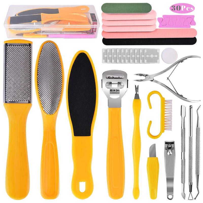 [Australia] - Foot File Pedicure Set, 30 in 1 Foot Files Foot Care Scrubber Kit Hard Skin Remover Feet Scrub for Women Men Salon or Home Yellow 