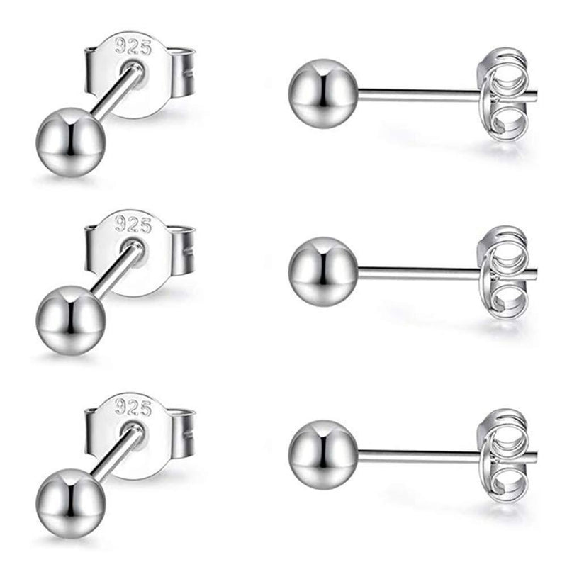 [Australia] - PRETTERY Silver Stud Earrings Set for Women, 3 Pair 3mm 925 Sterling Silver Round Ball Studs Earrings Set, Colors: Silver, Gold, Rose Gold, Silver+ Rose Gold+Gold 