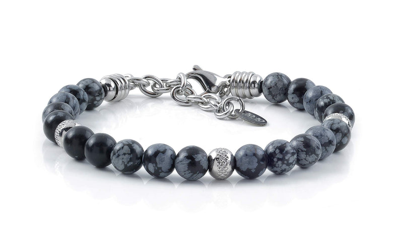 [Australia] - 10:10 Bracelet with Natural Obsidian Stones, 6 mm Beads, in Stainless Steel, Very Resistant Bracelet Made in Italy 