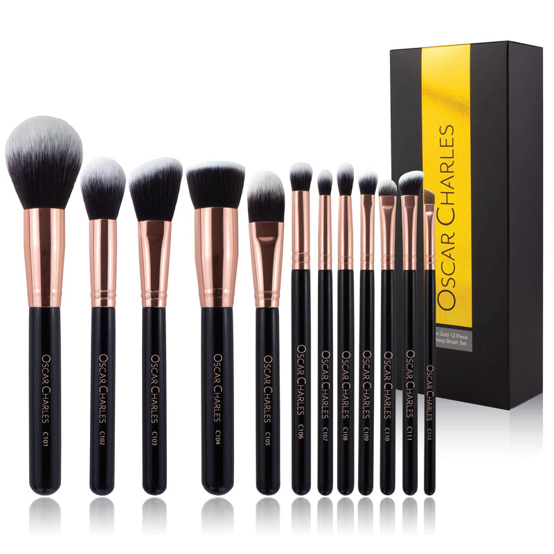 [Australia] - Oscar Charles 12-Piece Professional Makeup Brush Set - Rose Gold 