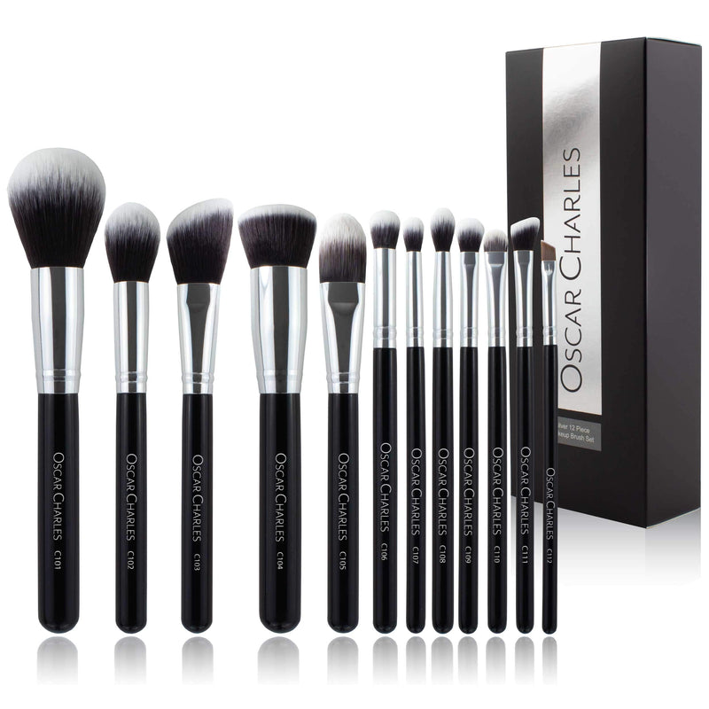 [Australia] - Oscar Charles 12-Piece Professional Makeup Brush Set - Silver 