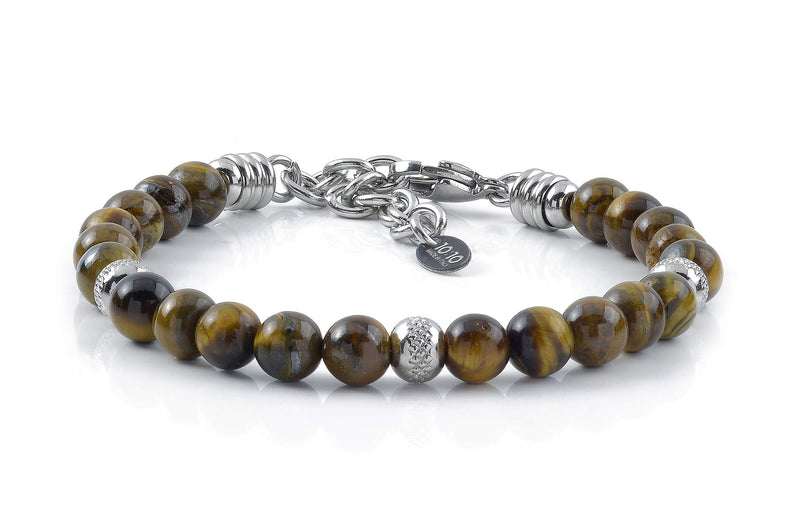 [Australia] - 10:10 Bracelet with natural stones tiger's eye, stainless steel beads, made in Italy 