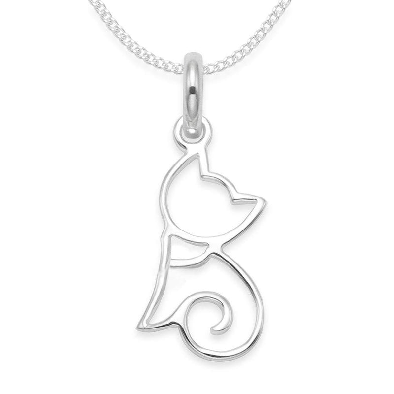 [Australia] - Heather Needham Children's Sterling Silver Cat Necklace on 14" Silver chain - Size: TINY!! 6mm x 14mm (20mm with top) Gift Boxed. 4820S/14 
