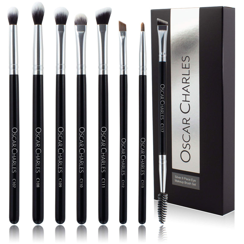 [Australia] - Oscar Charles 8-Piece Professional Eye Makeup Brush Set with Soft Blending Brushes, Eyeshadow Brushes, and Eyebrow Brushes - Silver 