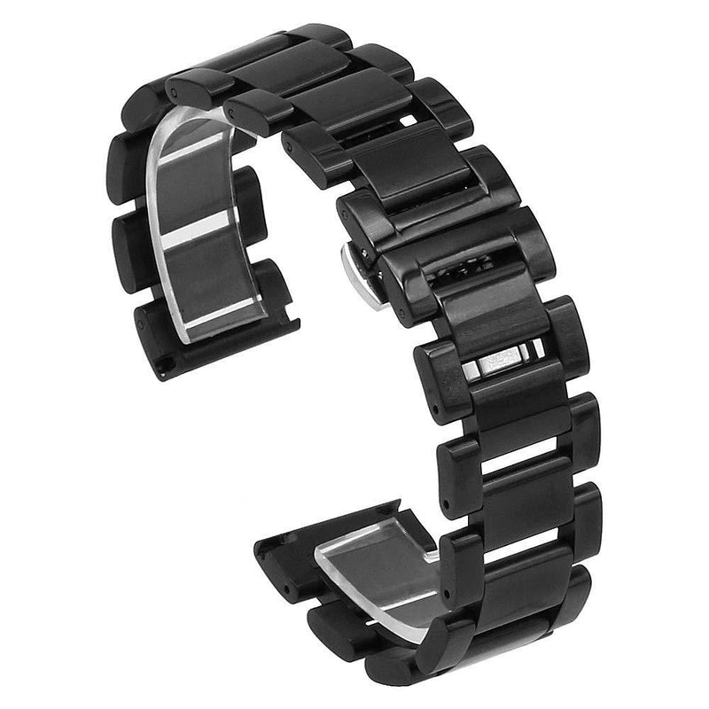 [Australia] - Shiny Classic Black Stainless Steel Watch Band Replacement Watch Strap Deploment Butterfly Buckle 18mm 20mm 21mm 22mm 24mm 