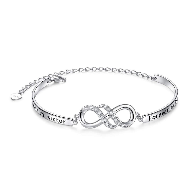 [Australia] - 925 Sterling Silver Infinity Inspirational Bracelet with Message Always My Sister, Forever My Friend, Adjustable Sisters Bracelets Friendship Jewelry for Women Girls 