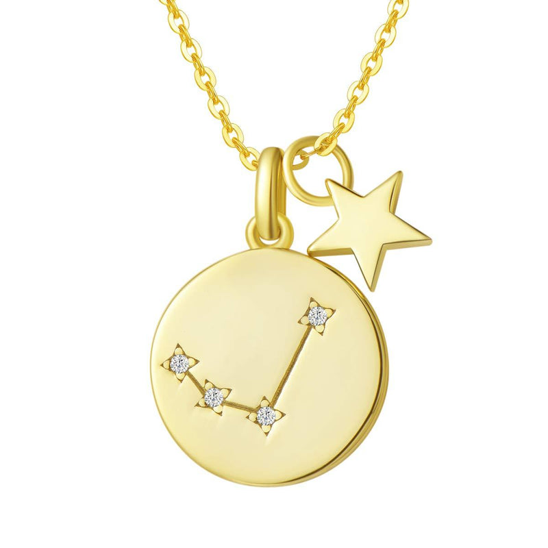 [Australia] - FANCIME Solid 925 Sterling Silver with Cubic Zirconia CZ Zodiac Star Sign Horoscope Round Coin Disc Pendant Necklace Fine Jewellery for Women Girls - Chain Length: 16 + 2 Inch Aries 