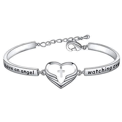 [Australia] - Memory Gifts for Loss Loved Ones Remembrance Gift I Have an Angels Watching Over Me Cross Prayer Angel Bracelet Sympathy Gift Bereavement Gift Angel Memory Bracelet 