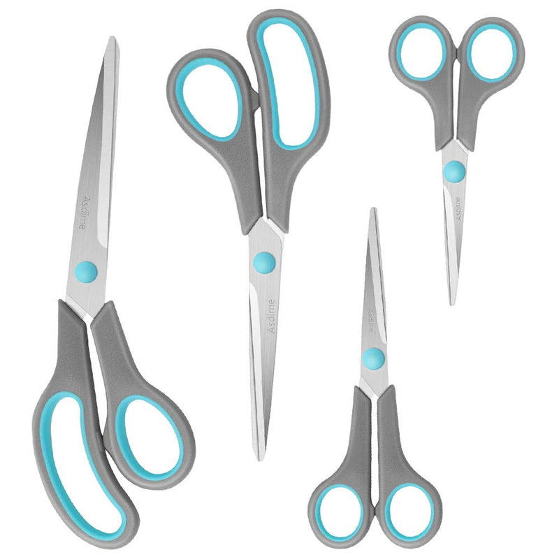 [Australia] - Asdirne Scissors, Stainless Steel Blades, Soft Grip Handle, Suitable for Households,Offices and Schools, Blue/Grey, 4 pcs/Pack 4 Pack-blue 