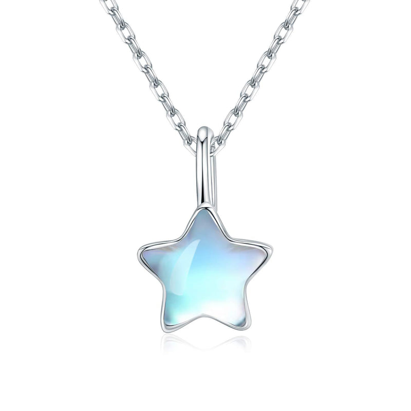 [Australia] - Star Necklace 925 Sterling Silver Rainbo Moonstone Necklace for Women Moonstone Jewellery Girls Kids 