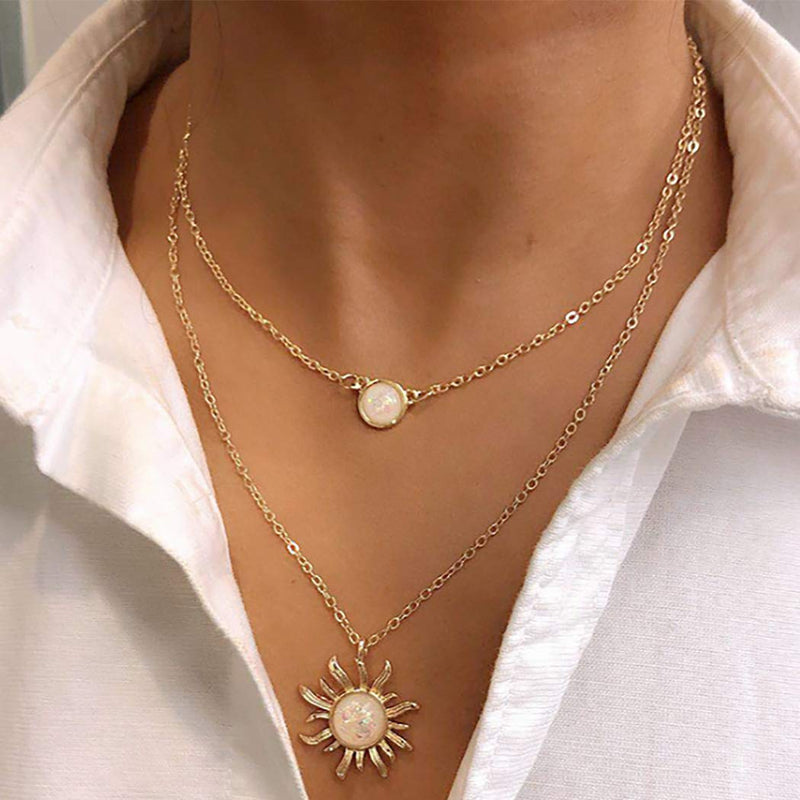 [Australia] - Brishow Bohe Layered Necklace Handmade Elegant Chocker Sun Flower Pendant Necklaces Adjustable Necklace Jewelries for Women and Girls (Gold) Gold 