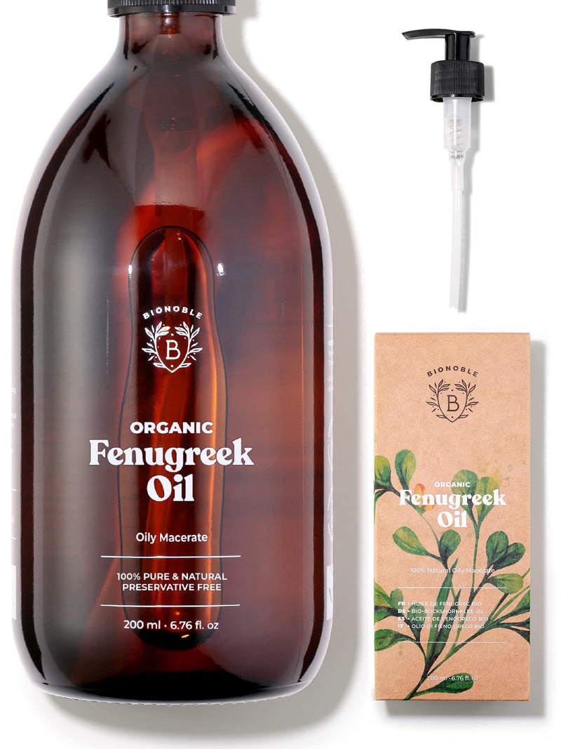 [Australia] - ORGANIC FENUGREEK OIL | Fenugreek Seed Oily Macerate made with Sunflower Oil | 100% Pure & Natural | Body, Chest, Buttocks, Hair, Nails | Vegan & Cruelty Free | Glass Bottle + Pump (200ml) 200ml 