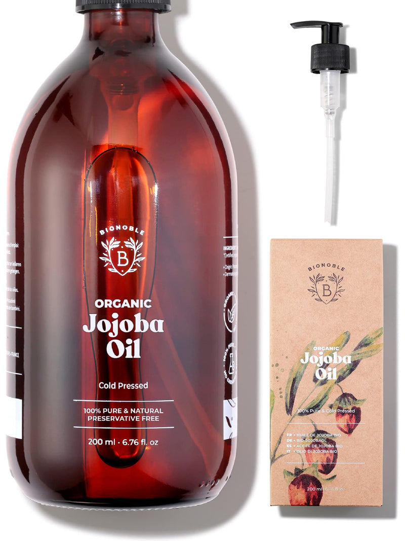 [Australia] - ORGANIC JOJOBA OIL | 100% Pure, Natural & Cold Pressed | Face, Body, Hair, Beard, Nails | Vegan & Cruelty Free | Glass Bottle + Pump (200ml) 200ml 