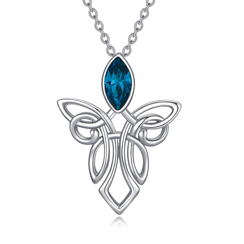 [Australia] - Sterling Silver Celtic Guardian Angel Necklace with Birthstone Crystals, Birthday Jewellery Gifts for Women Girls Daughter Simulated Sapphire 