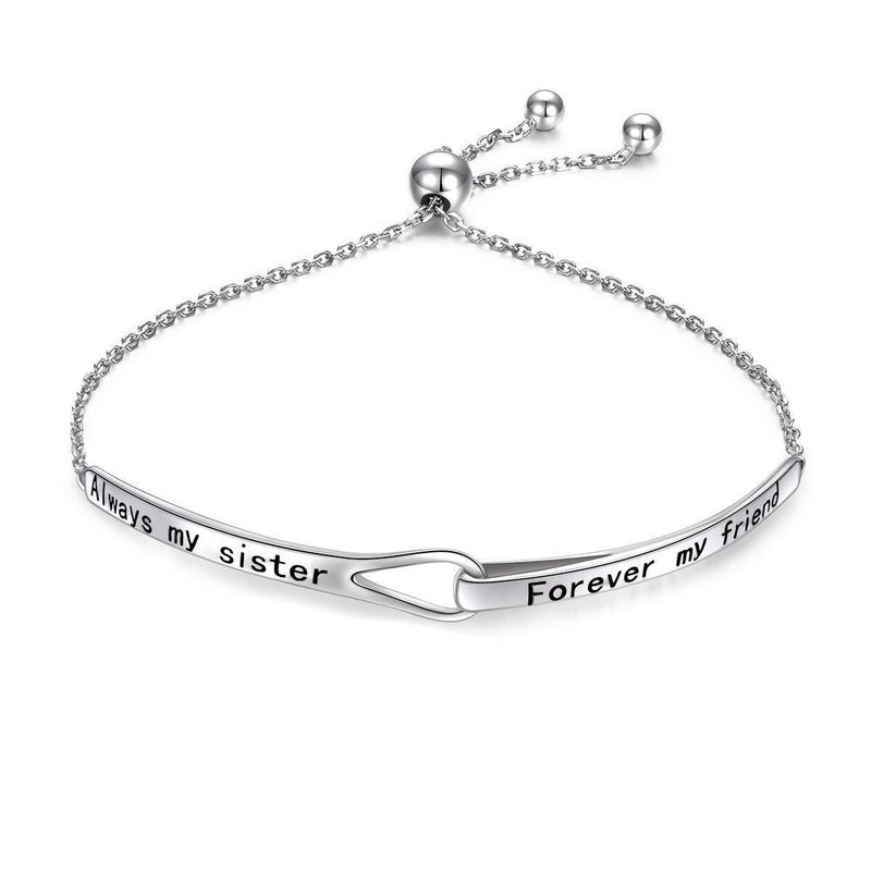 [Australia] - Sterling Silver Always My Sister Forever My Friend Inspirational Adjustable Infinity Bracelet Friendship Jewelry for Women Girls Sister Mother Daughter 