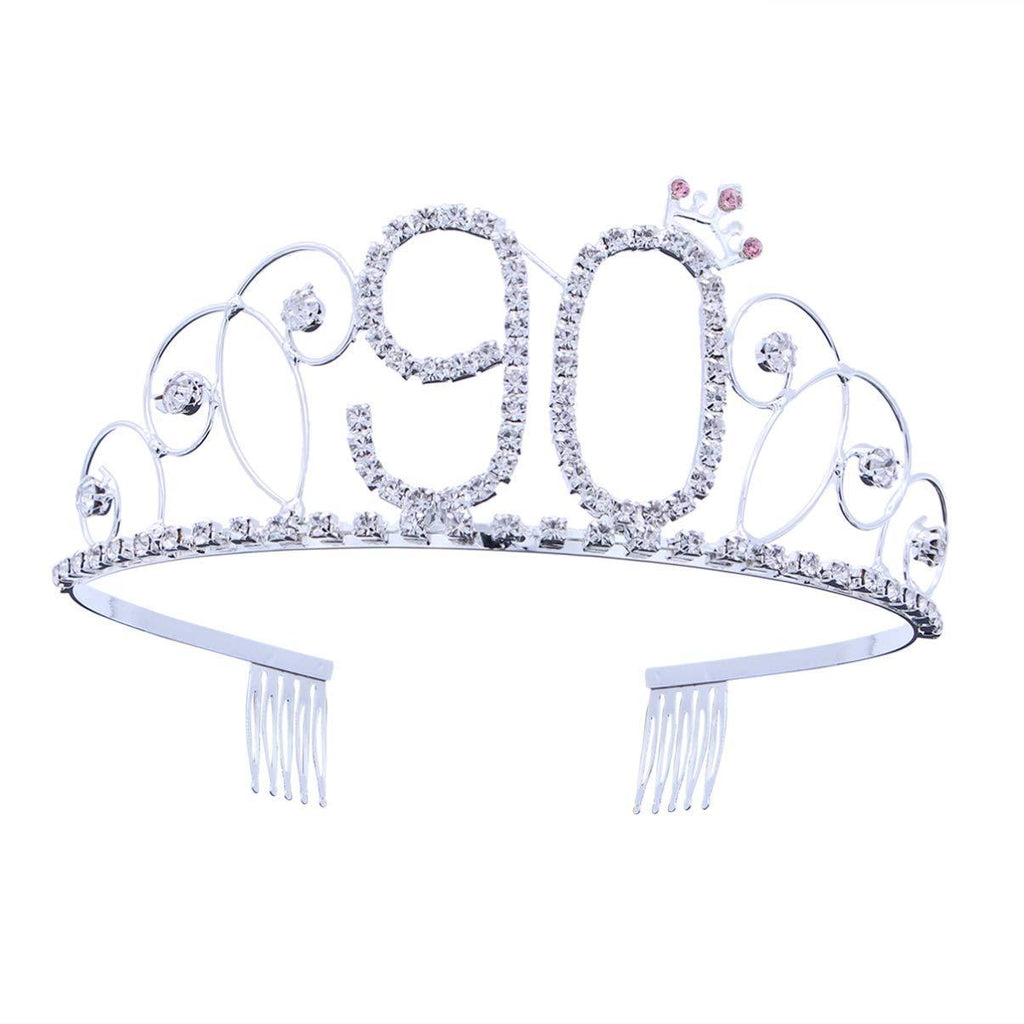 [Australia] - FRCOLOR 90th Birthday Crown Tiara Baroque Tiara Queen Crowns Crystal Headband Hair Barrettes Hair Loop Crown Headwear with Combs for Women Birthday Party As Shown4 