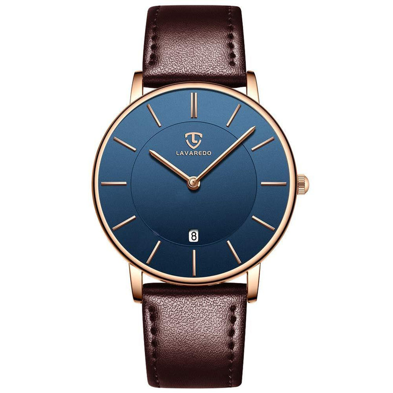 [Australia] - Mens Womens Watches Ultra Thin Simple Casual Fashion Analog Quartz Date Display Waterproof Wrist Watch for Men Womens 01-brownblue 