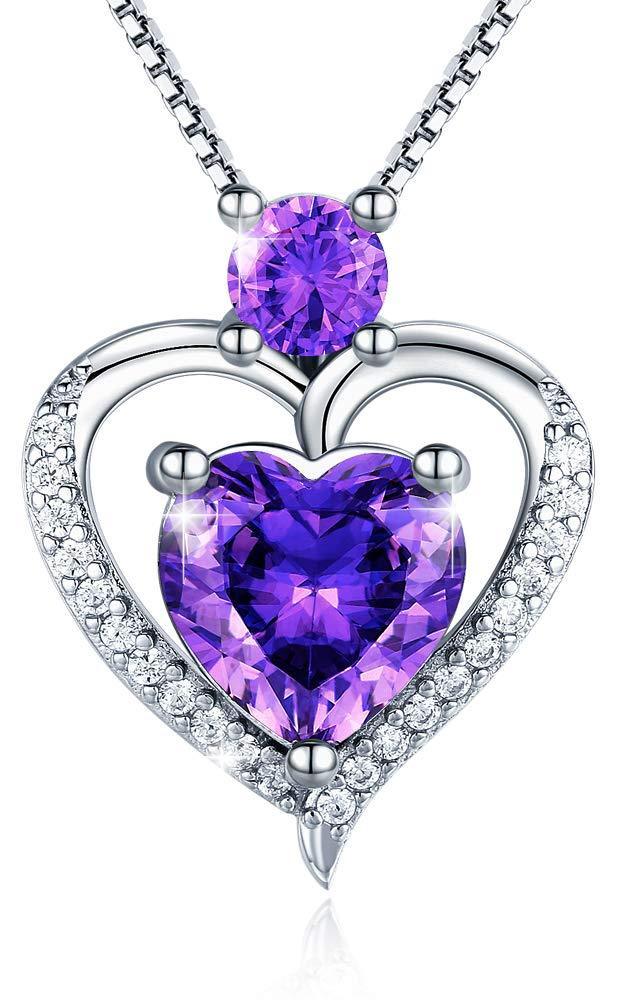 [Australia] - Love Heart Pendant Necklaces for Women/Girls, 925 Sterling Silver 5A Cubic Zircon Birthstone Valentines Day Jewellery Gifts for Women Party/Anniversary Day/Birthday (with Gift Box) purple 