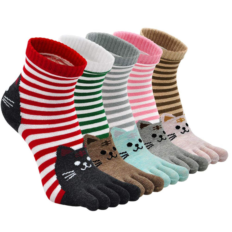 [Australia] - Toe Socks for Women Five Finger Socks Cotton Ankle Sock with Toes Novelty Sports Socks 4/5 Pairs Cats-5 Pairs 