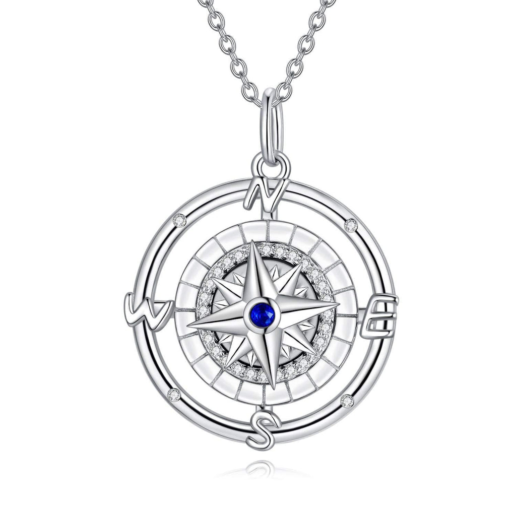 [Australia] - LONAGO Compass Necklace 925 Sterling Silver Blue Cubic Zirconia Compass Pendant Necklace Jewelry for Graduation Gifts 