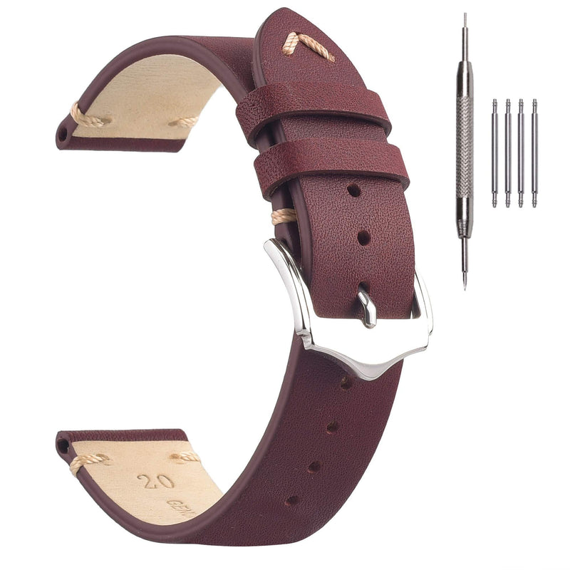 [Australia] - EACHE Leather Watch Straps,Crazy Horse/Oil Wax Vintage Calfskin Watch Band Men Women Watchbands 18mm 19mm 20mm 22mm More Colors Vintage Red 