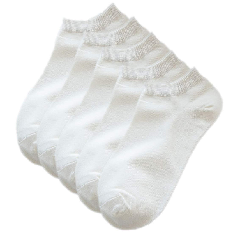 [Australia] - Hamjax Womens Bamboo Invisible Socks Casual Ankle Socks, 5 Pairs 3-6 White 