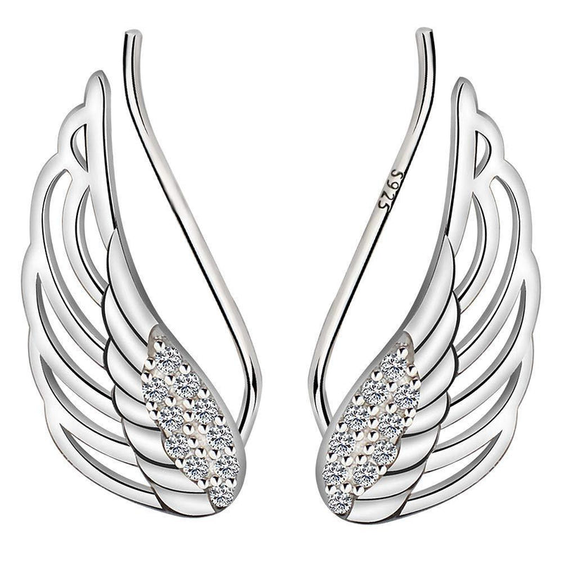 [Australia] - Meyiert Women's 925 Sterling Silver Small Elegant Angel Wing Zirconia Cuff Ear Hook Climber Earrings White 