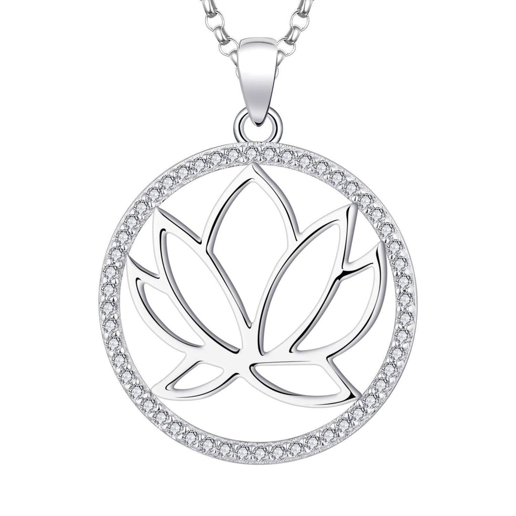 [Australia] - JO WISDOM Women Necklace, 925 Sterling Silver 3A Cubic Zirconia Flower Lotus Yoga Pendant Necklace, Jewellery for Women B,april,zirconia 