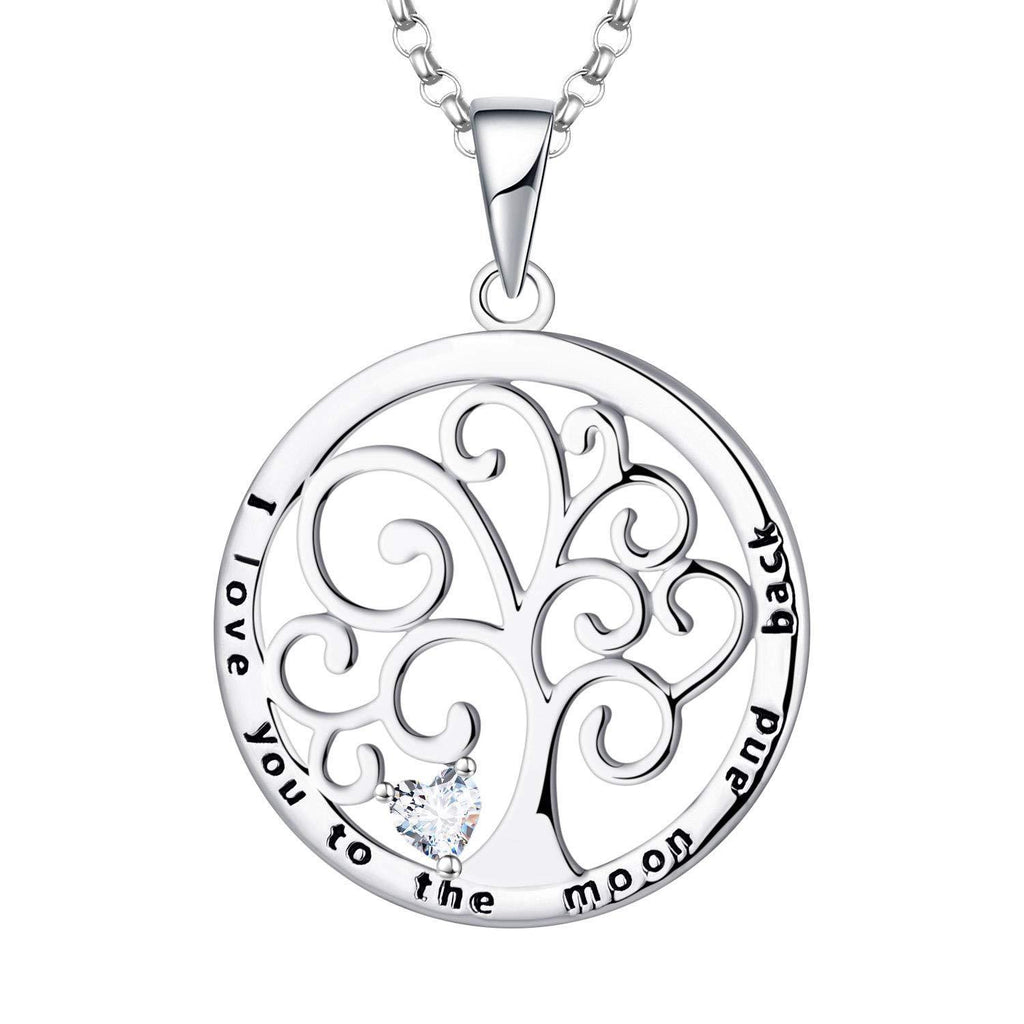 [Australia] - JO WISDOM Women Necklace,925 Sterling Silver Tree of Life Yggdrasil with"I Love You to the Moon and Back" Pendant Necklace with 3A Cubic Zirconia,Jewelry for Mother Girls April,zirconia 