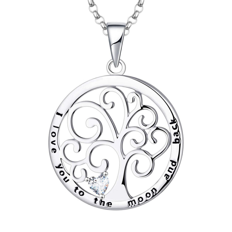 [Australia] - JO WISDOM Women Necklace,925 Sterling Silver Tree of Life Yggdrasil with"I Love You to the Moon and Back" Pendant Necklace with 3A Cubic Zirconia,Jewelry for Mother Girls April,zirconia 