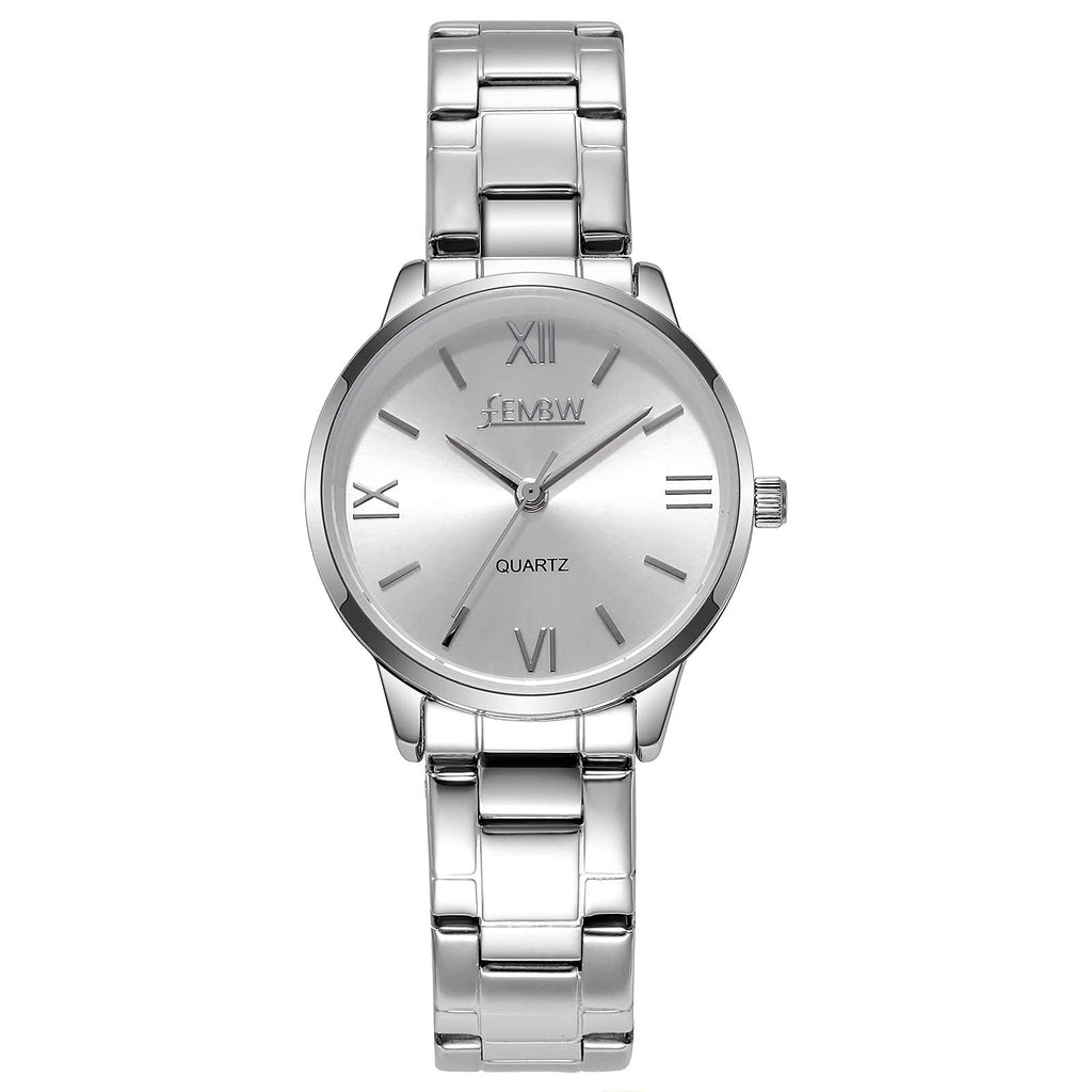 [Australia] - Womens Analog Quartz Wrist Watch with Stainless Steel Strap, 33mm Case Diameter Roman Numeral Bussiness Silver Watches for Girls Ladies B 