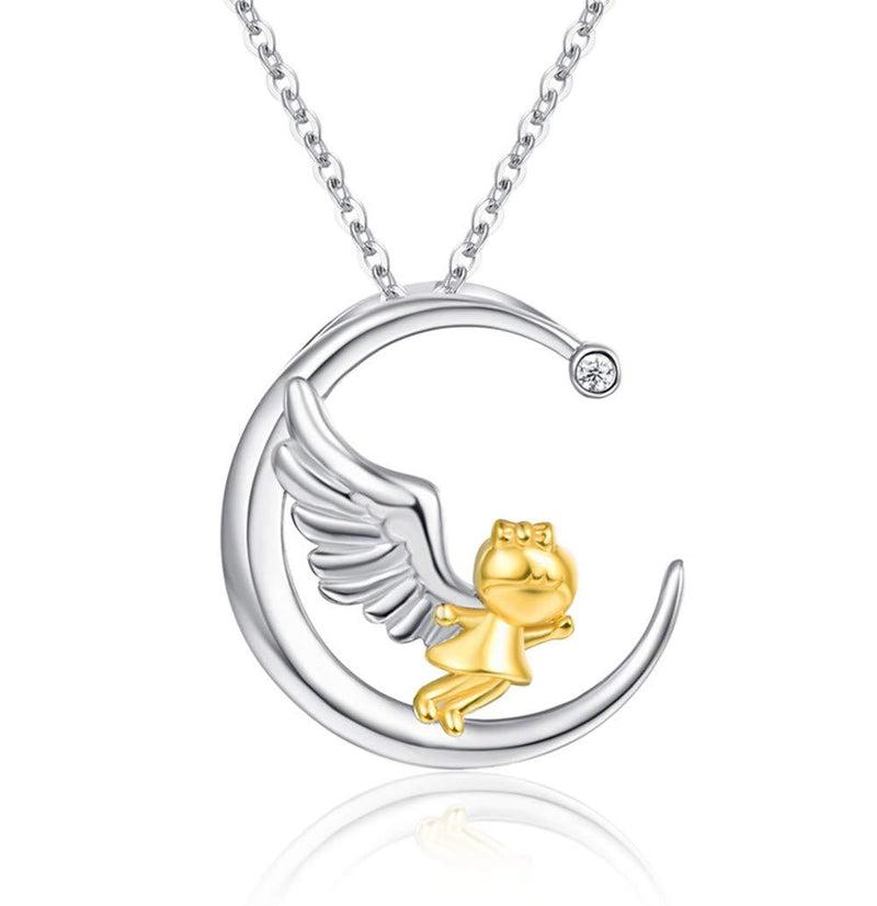 [Australia] - Moon Necklace 925 Sterling Silver for Girls Lucky Angel and Moon Pendant Necklace Birthday Gifts for Girls little Princess 