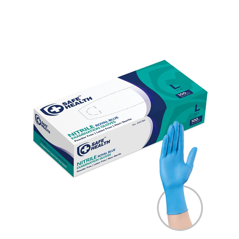 [Australia] - Safe Health Blue Nitrile Exam Gloves | 3.5 Mil Free of Powder - Latex | Disposable - Textured | Clinic - Office - Daily Blue Large of 100 Pcs 