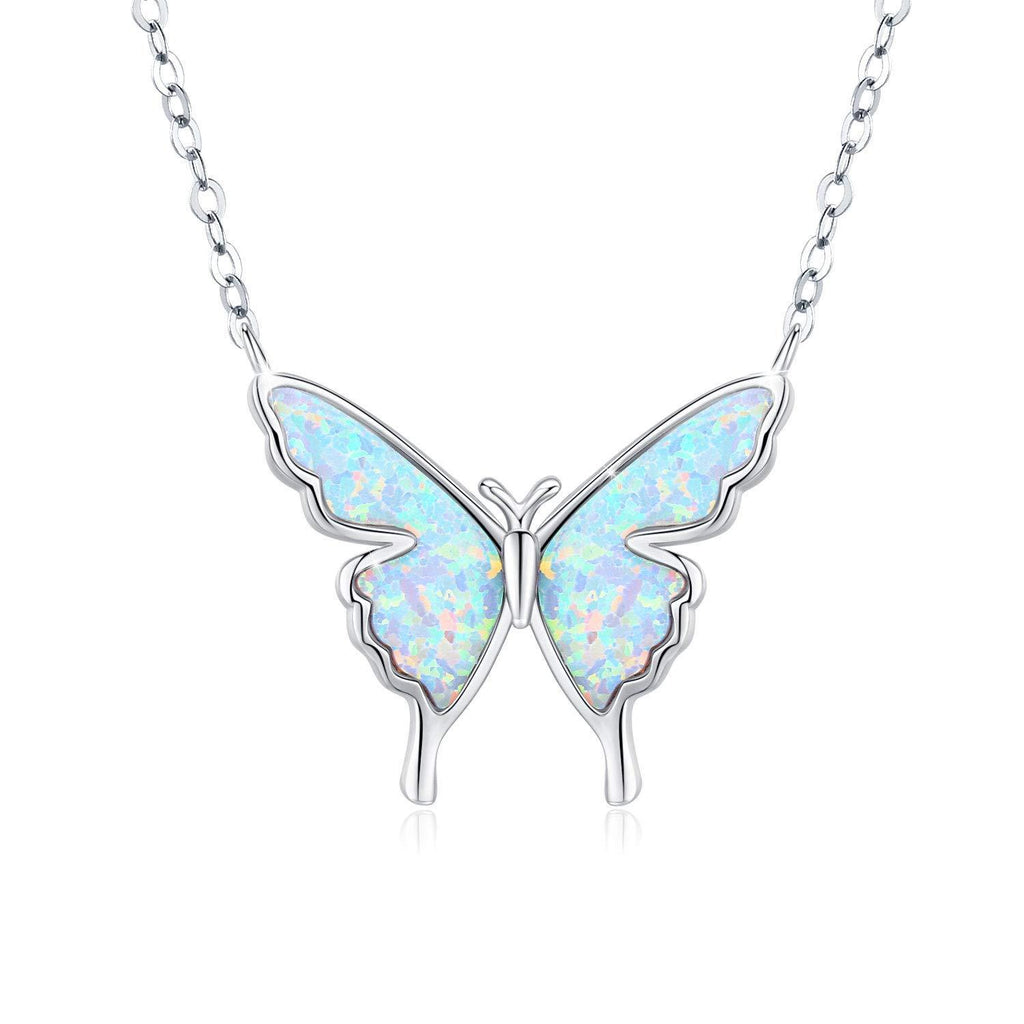 [Australia] - Butterfly Necklace Sterling Silver Opal Butterfly Necklace for Women Butterfly Gifts for Girls Silver-White Opal 