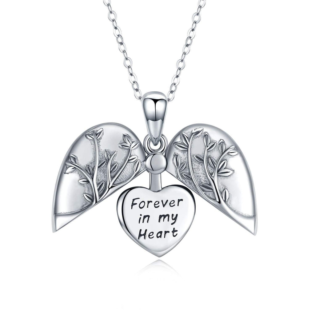 [Australia] - Tree of Life Locket Necklace 925 Sterling Silver Heart Locket Necklace Vintage Oxidized Forever in my Heart Engraved Tree of Life Pendant Family Gifts 