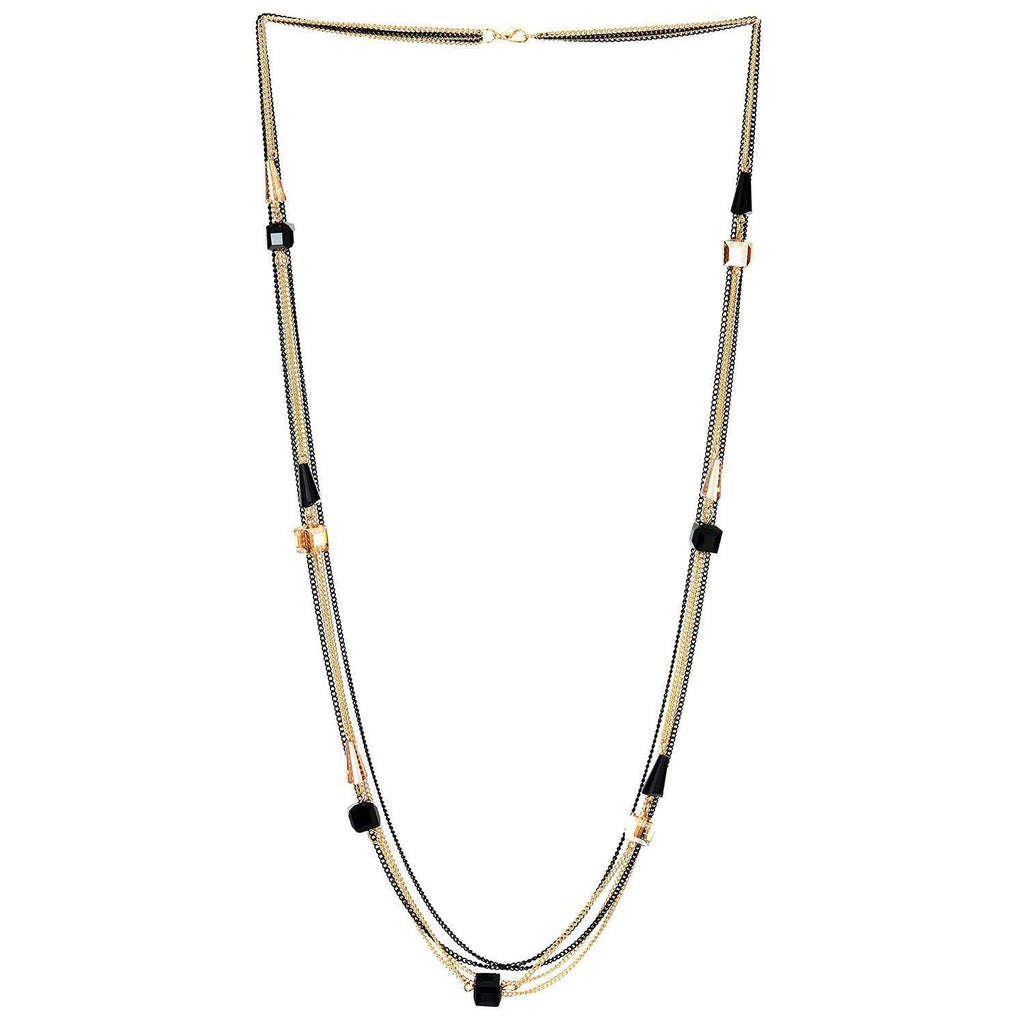 [Australia] - COOLSTEELANDBEYOND Gold Black Statement Long Necklace Multi-Strand Chains with Cube Cone Crystal Beads, Dress Party 
