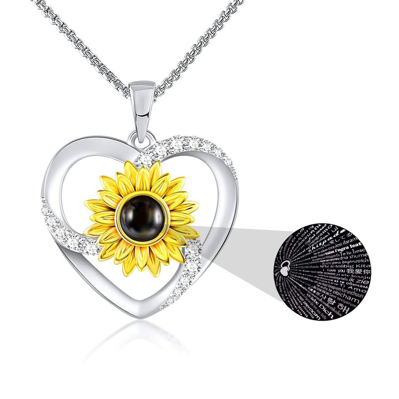 [Australia] - SNZM 100 Languages I love You Sunflower Necklace for Women - Sunflower Pendant You are My Sunshine Christmas Birthday Jewelry Gifts for Mom Girlfriend 100 Languages Necklace 2 