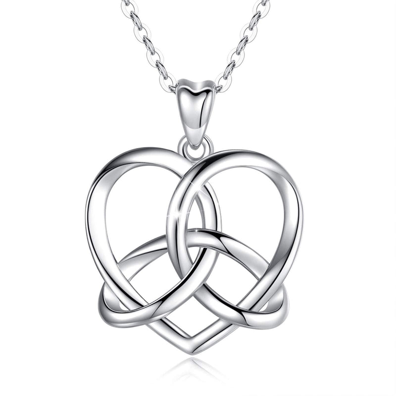 [Australia] - Eusense Celtic Knot Necklace for Women, 925 Sterling Silver Triangle Trinity Knot Pendant, Irish Vintage Necklace with Heart, Fine Jewellery Gift for Girls Celtic Heart Necklace 