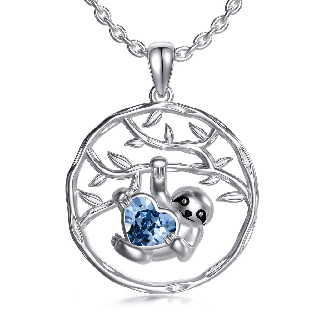 [Australia] - Sloth Necklace Sterling Silver Tree of Life Necklace with Crystals, Sloth Jewellery Birthday Gifts for Women Girls Her Blue 