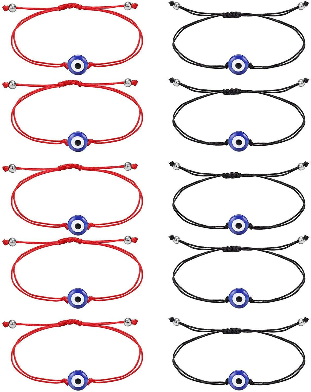 [Australia] - MILACOLATO 10Pcs Evil Eye Bracelets Lucky Kabbalah Protection Red String Handmade Wish Adjustable Friendship Bracelets Gift Set Red&black 