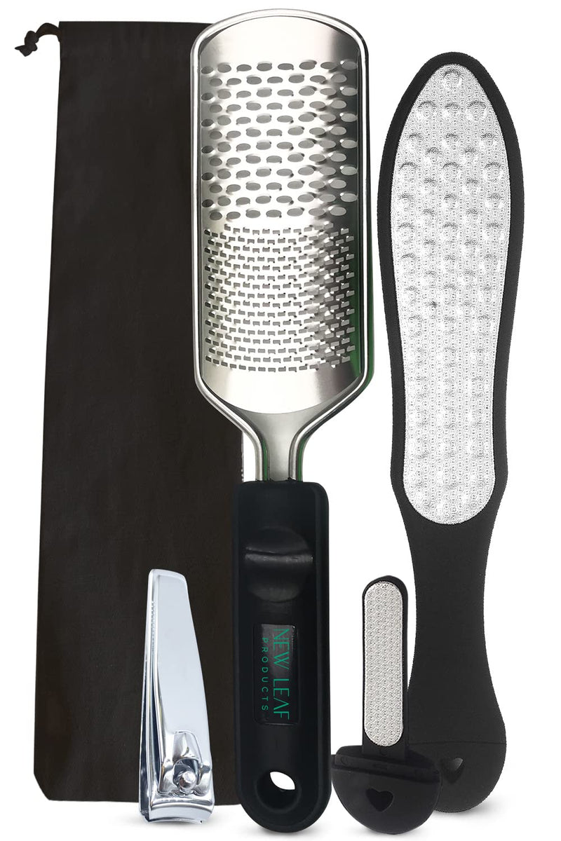 [Australia] - New Leaf Foot File Kit Hard Skin Remover - Callus Remover Pedicure Complete Set - Includes Foot Grater + Nail Filer & Clipper + Smoother - Foot Scrubber Foot Files Set 