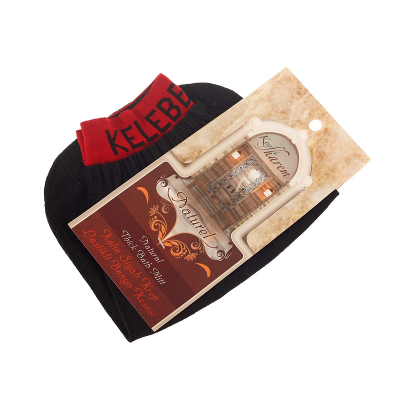 [Australia] - Exfoliating Gloves Mitts KESE Turkish Bath Hammam Hamam Scrub Peeling with HOW TO USE INSTRUCTIONS (Black Thick Bath Glove Elasticated Wrist) Black Thick Bath Glove Elasticated Wrist 