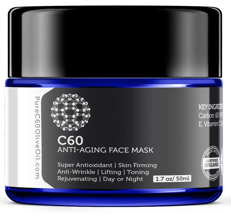 [Australia] - PureC60OliveOil Carbon 60 Anti-Aging Face Mask 50ml with Green Tea, Aloe, Ubiquinone (CoQ 10), Vitamin E and Vitamin C for Men & Women Made with Organic Ingredients - From The Leading Global Producer 