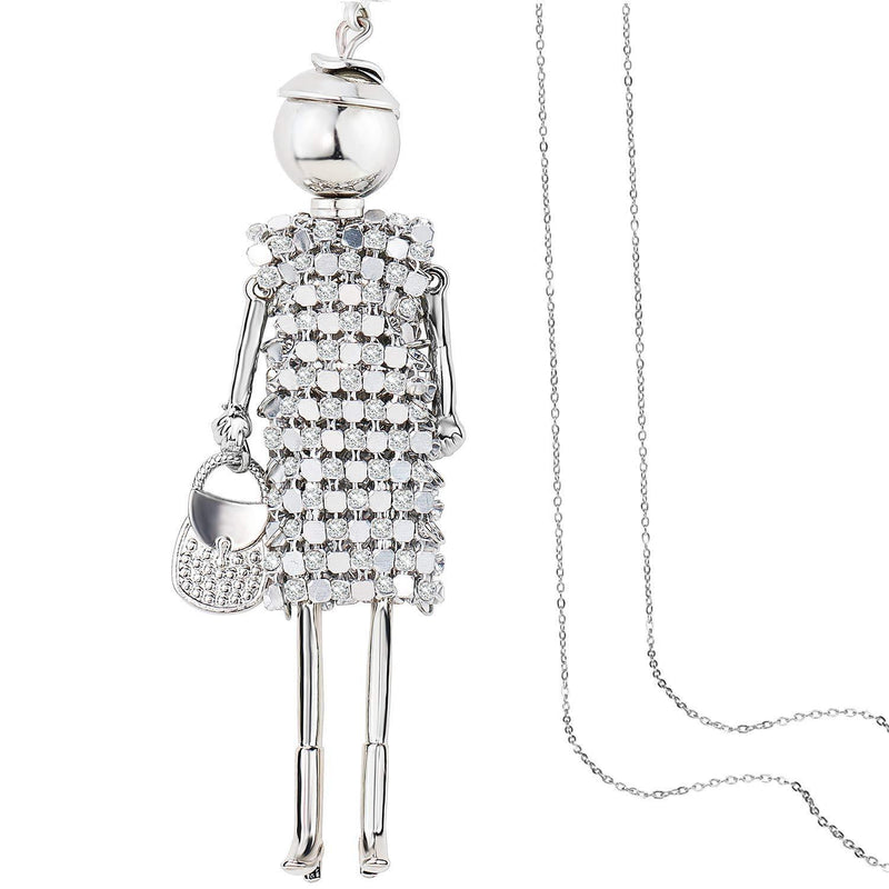 [Australia] - Gleamart Little Girl Humanoid Rhinestone Crystal Pendant Necklace for Women Silver 