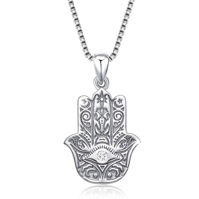 [Australia] - Hamsa Hand Necklace,Sterling Silver Hand of Fatima Pendant Jewelry for Women Men, Good Luck Success Amulet Charm Sacred Vintage Evil Eye Pendant Muslim Fatima Hamsa Lotus Friendship Necklace Gift 