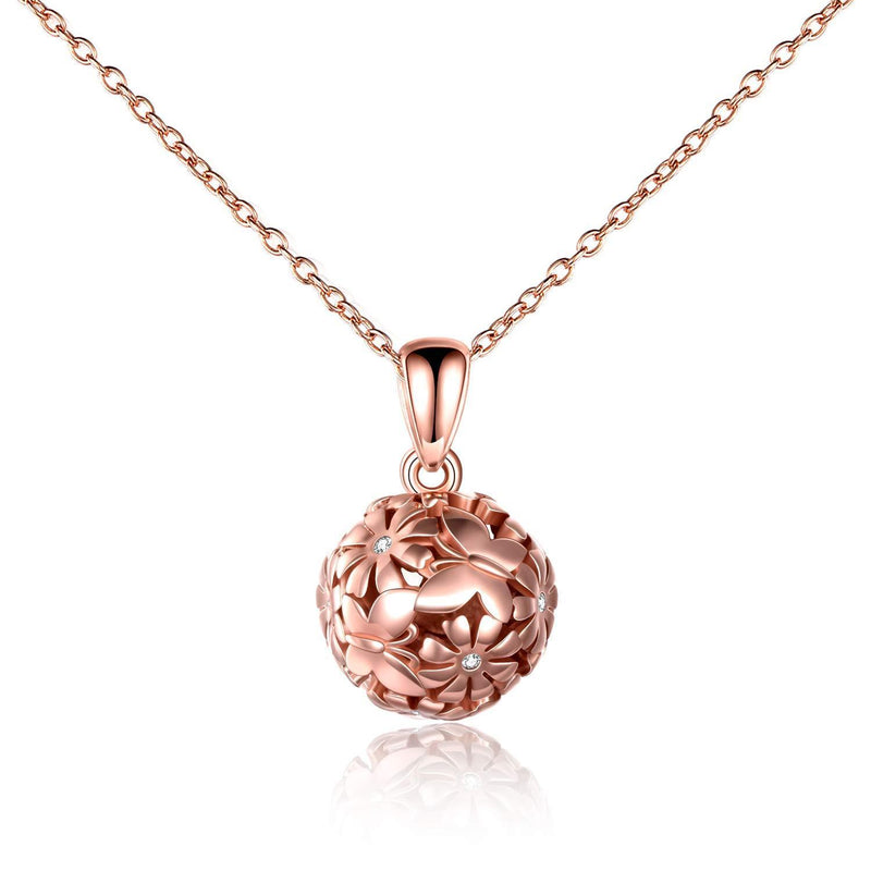 [Australia] - Rose Gold Sterling Silver Floral Ball Necklace Butterfly Daisy Flower Cubic Zirconia Bead Pendant Necklaces Gift for Women 