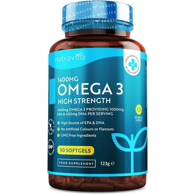 [Australia] - Highest Strength Omega 3 Fish Oil 2000mg - Providing 1000mg EPA & 400mg DHA per Serving - Sustainably Sourced & Contaminant Free - Made in The UK by Nutravita 