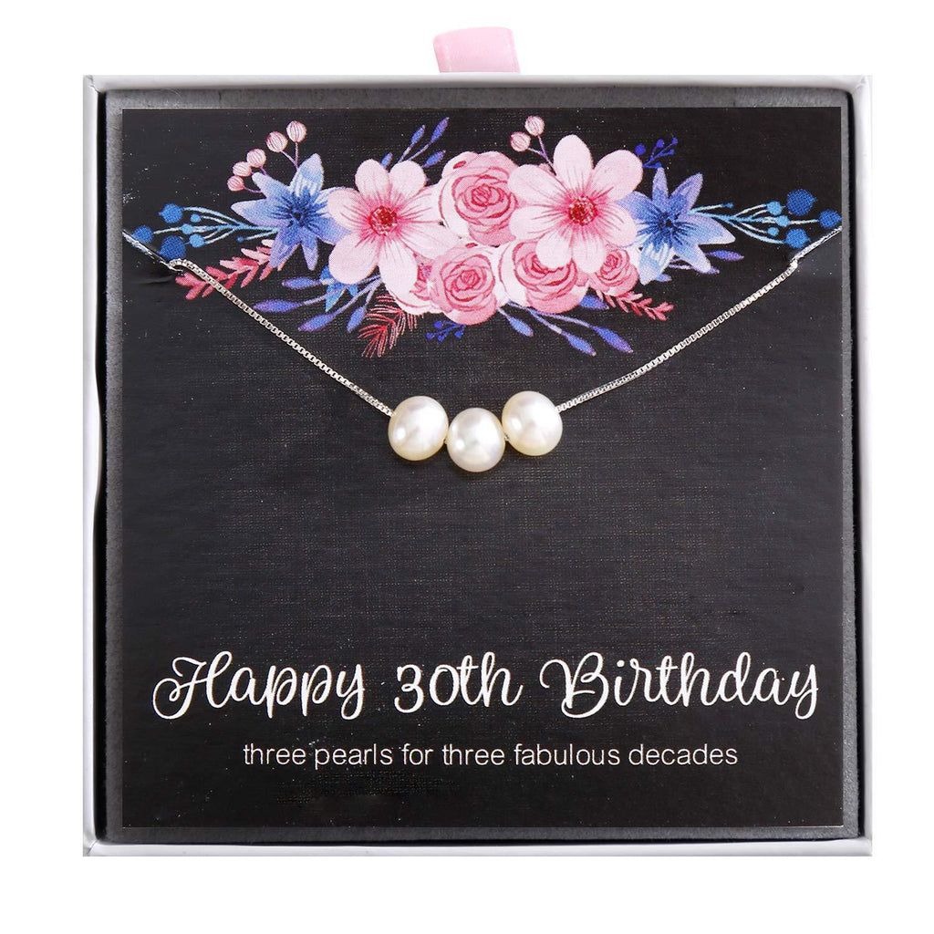 [Australia] - ALoveSoul 30th Birthday Gifts for Women - 3 Decade Jewelry 30 Years Old, 3 Pearls 925 Sterling Silver Necklace for Her, 1990 Birthday Gifts Ideas 